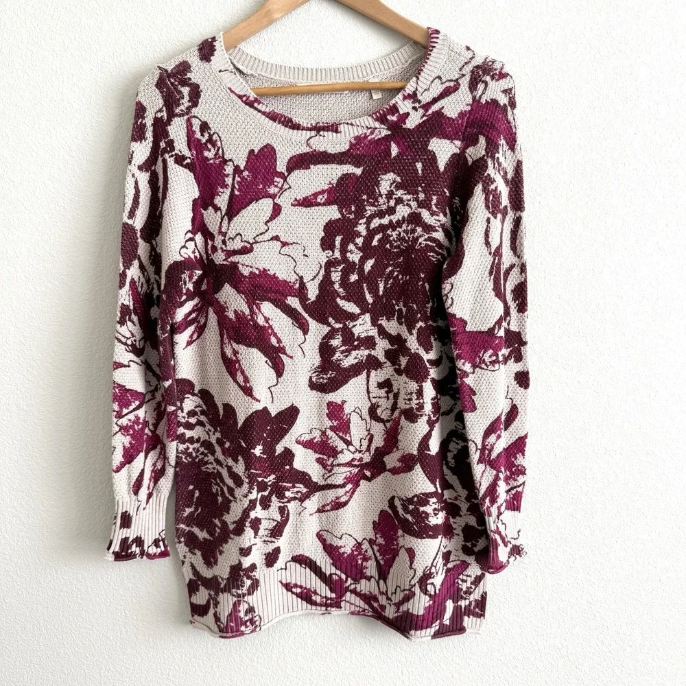 Soft Surroundings Marin Sweater Womens‎ Small Purple Floral Waffle Knit Feminine